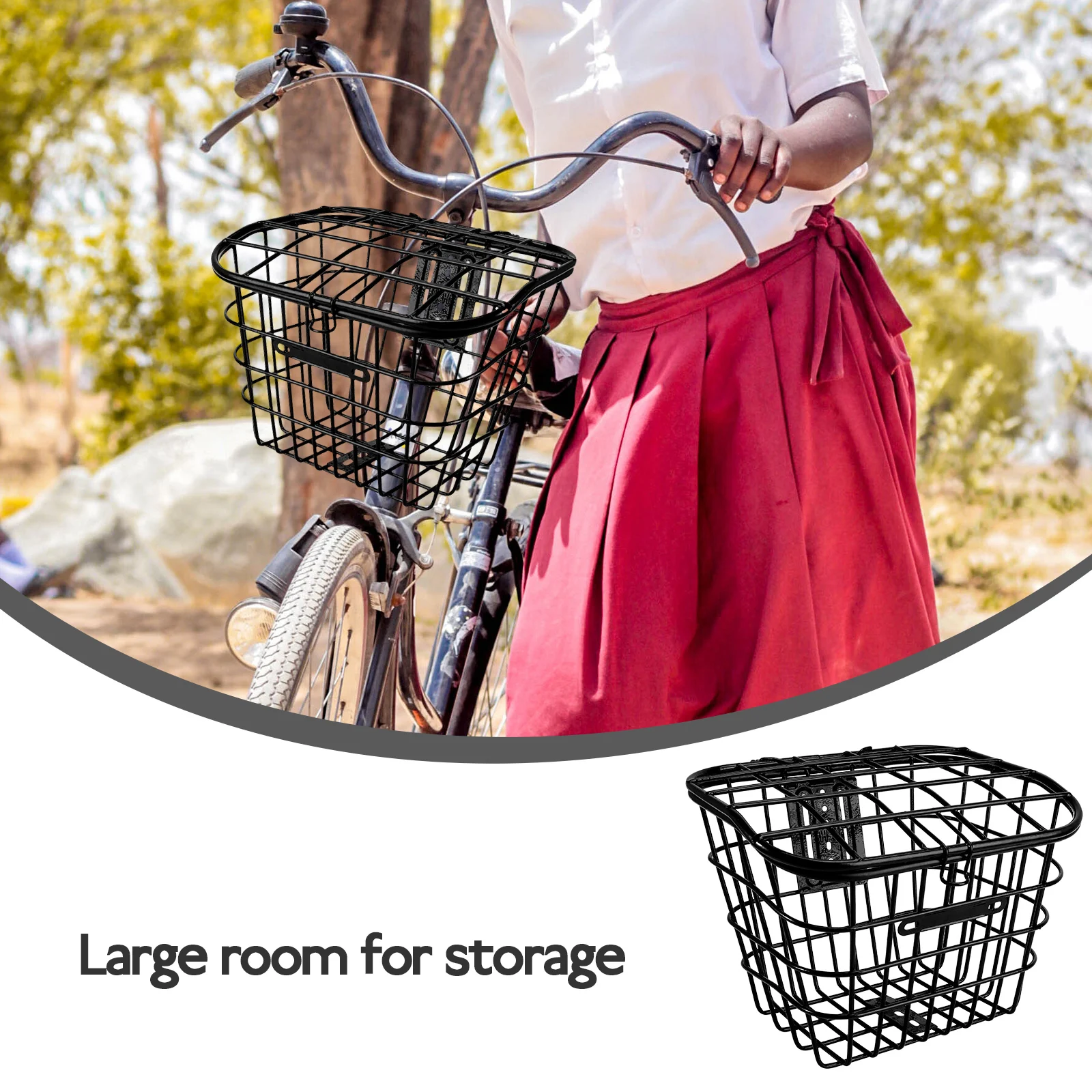 

1pc Stainless Steel Basket Front Bike Storage Basket For Bicycle Electric Vehicle Durable Multipurpose Gadget Holder Ornament
