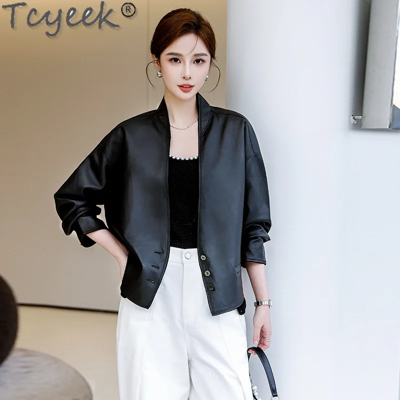 Tcyeek Sheepskin Leather Coat Top Layer Genuine Leather Jacket Women Spring Autumn Women's Clothes Fashion Куртка Кожаная 2024