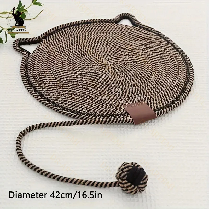 Portable Round Cat Scratch Pad With Ball Toy Cat Scratch Board Woven Cat Rest Mat Sleeping Mat Cat Grinding Claw Toy