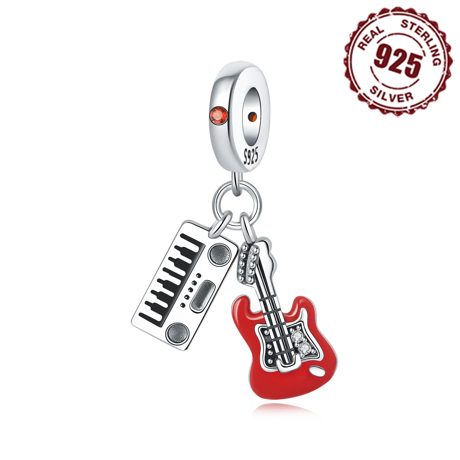 925 Sterling Silver Electronic Organ Red Guitar Pendants Bracelet Charms Fit Women Jewelry Party Beads DIY Fine Gift Accessory