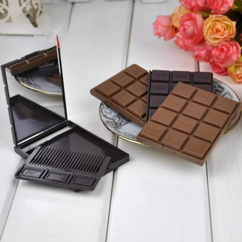 Vrouwen Meisje Chocolade Koekje Mini Zakspiegel Met Kam Prinses Draagbare Sandwich Biscuit Vorm Make-Up Cosmetische Vouwen