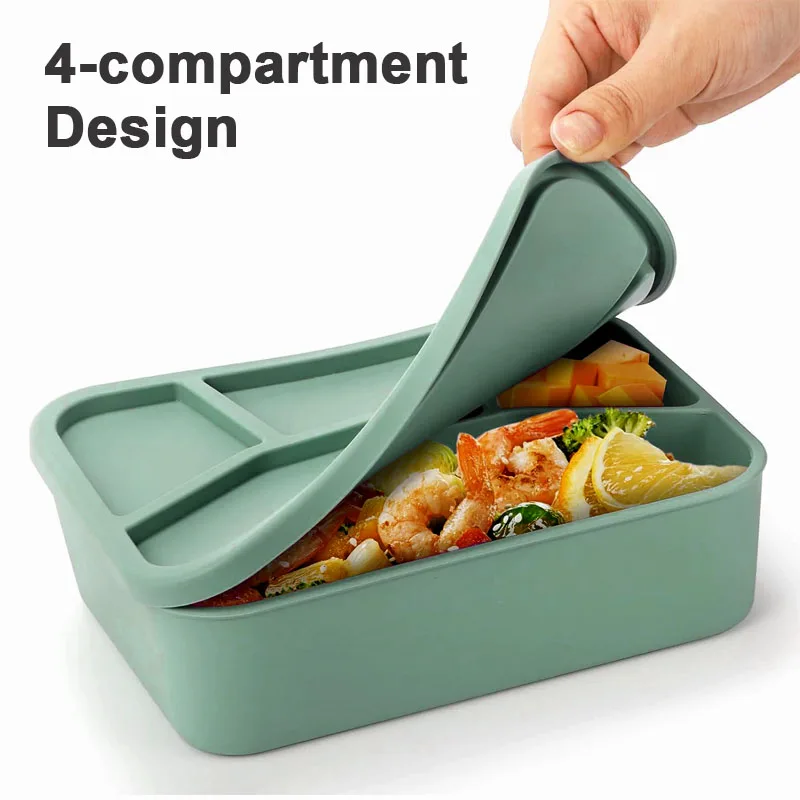 Personalized Name Lunch Box Portable Silicone Bento Box For Student Office Workers Food Container With 4 compartments Leakproof