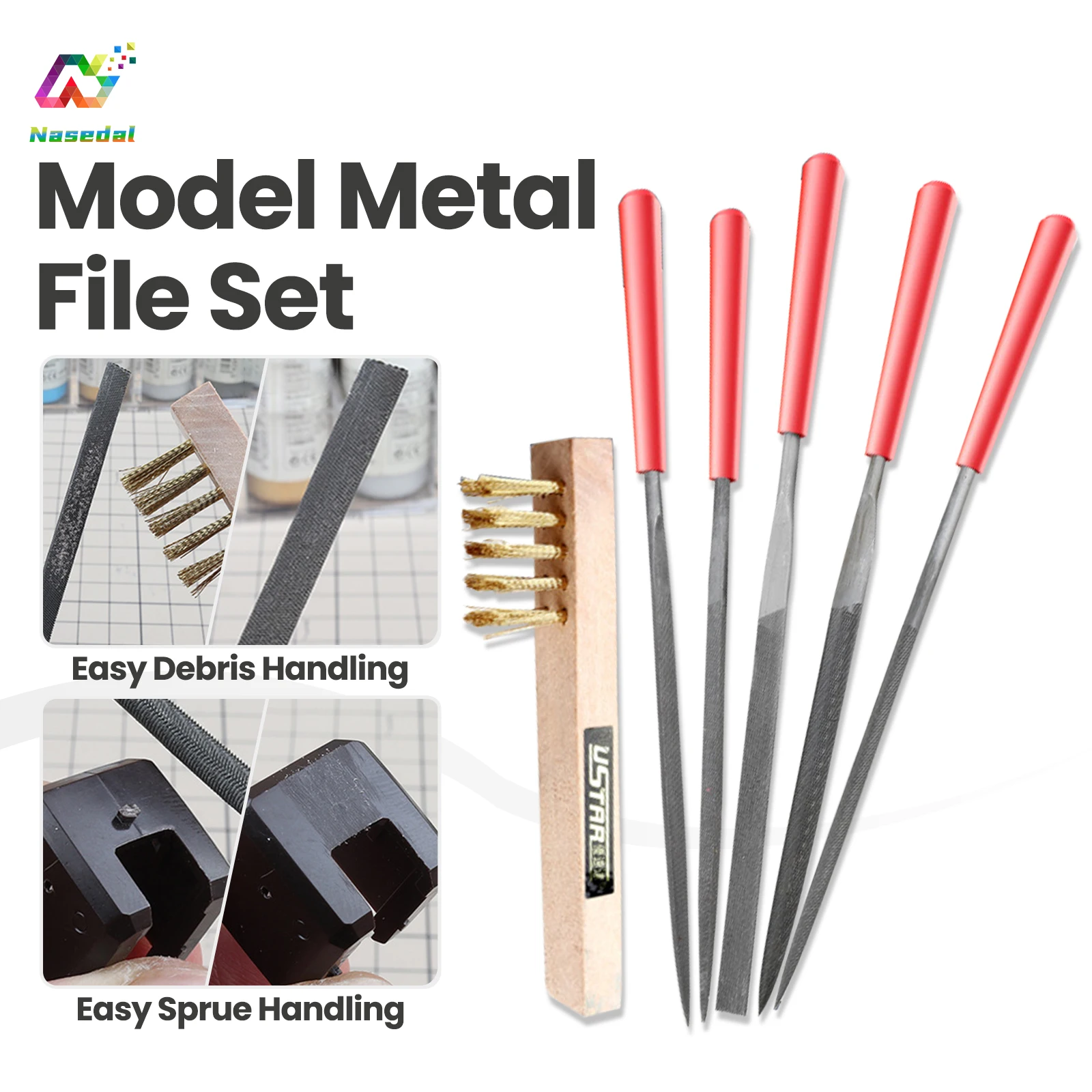 USTAR UA-90690 5pcs/set Model Metal File Precision High-Quality Multi-shape Long-lasting for Gundam Model Polishing Hobby Tool