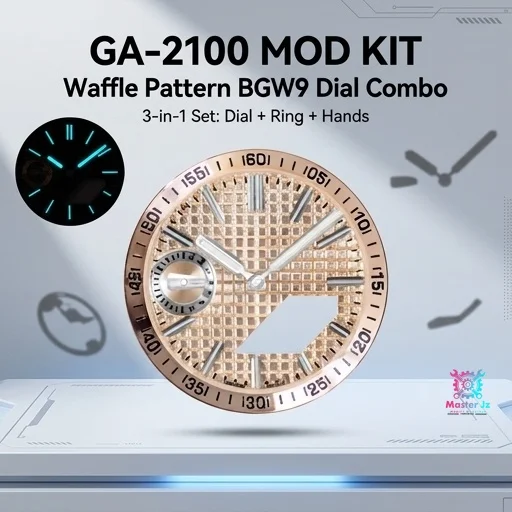 Premium Waffle Textured Metal Dial 3 In 1 Mod Kit BGW9 Glow In Dark Dial For CASIO GA2100 Watch Faceplate Hands Casioak Mod view 4