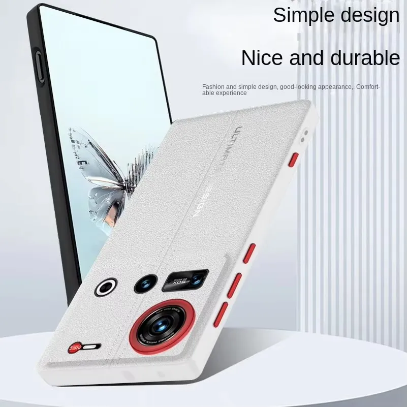 Phone Case for ZTE Nubia Z70S Ultra Z70 Ultra Slim Protective Cover Plain Leather Middle Stitching Style Red Heightened Lens Rin