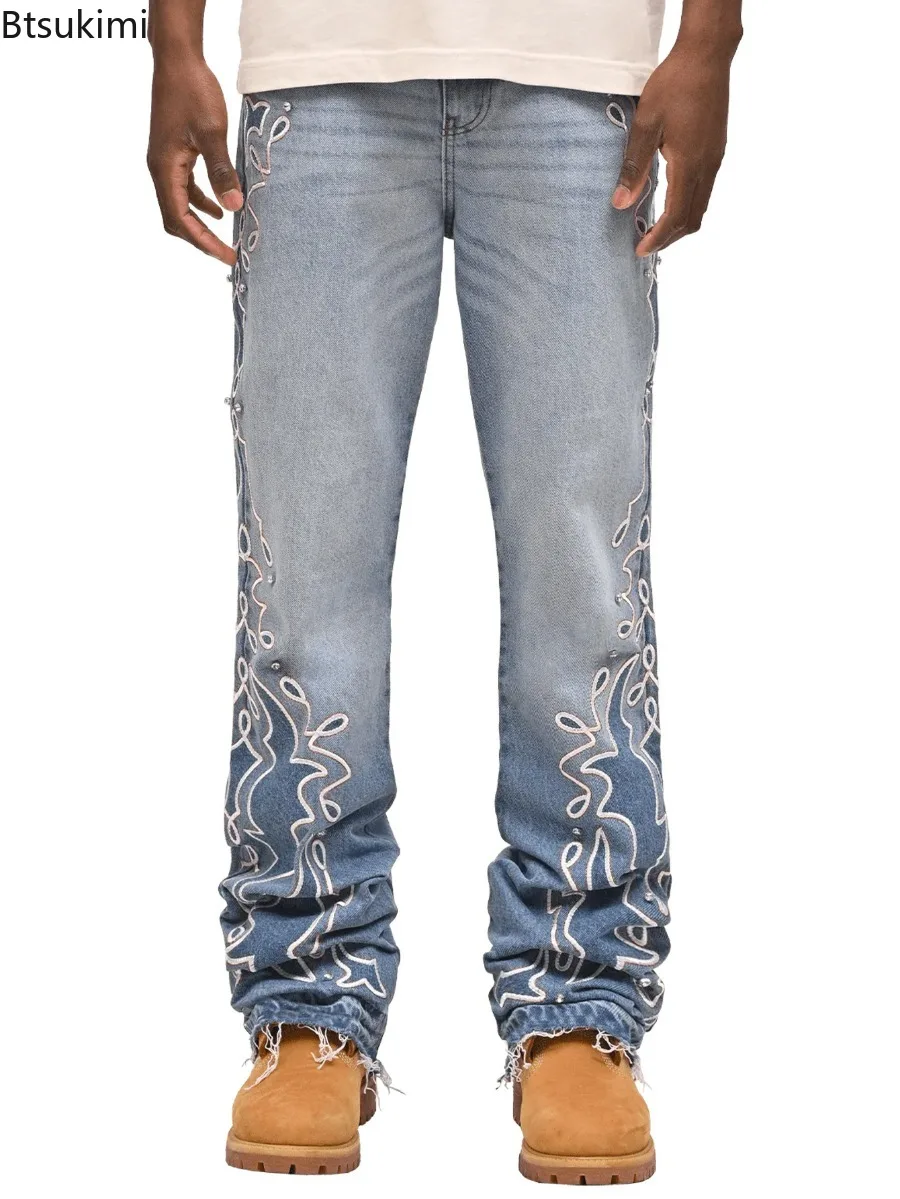 

2025 New Men's /women's Blue Gradient Casual Wide Leg Jeans, Y2k Fashion Embroidered Diamond Set Long Jeans By Jeans Man Brand