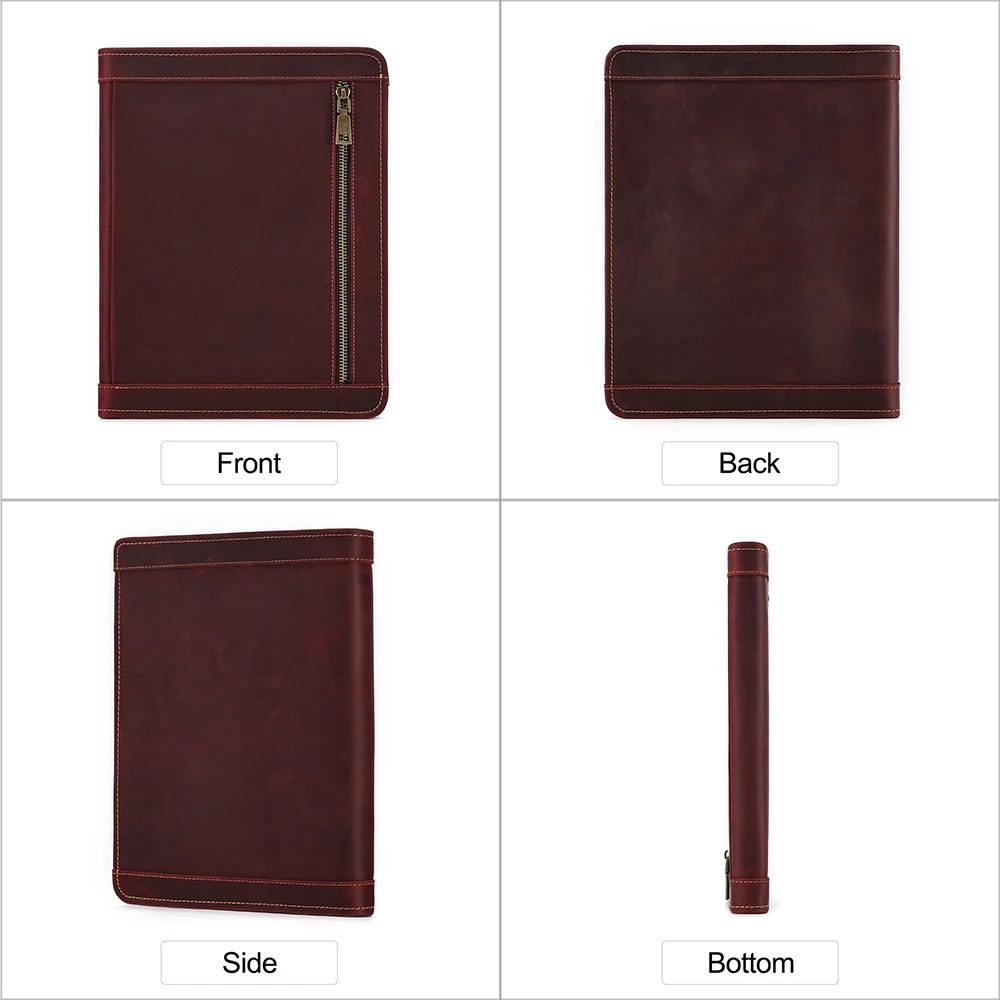 JOYIR Zippered Genuine Leather Business Portfolio Carrying Organizer Business Card Phone Pocket Pen Slots for IPad Tablet Holder