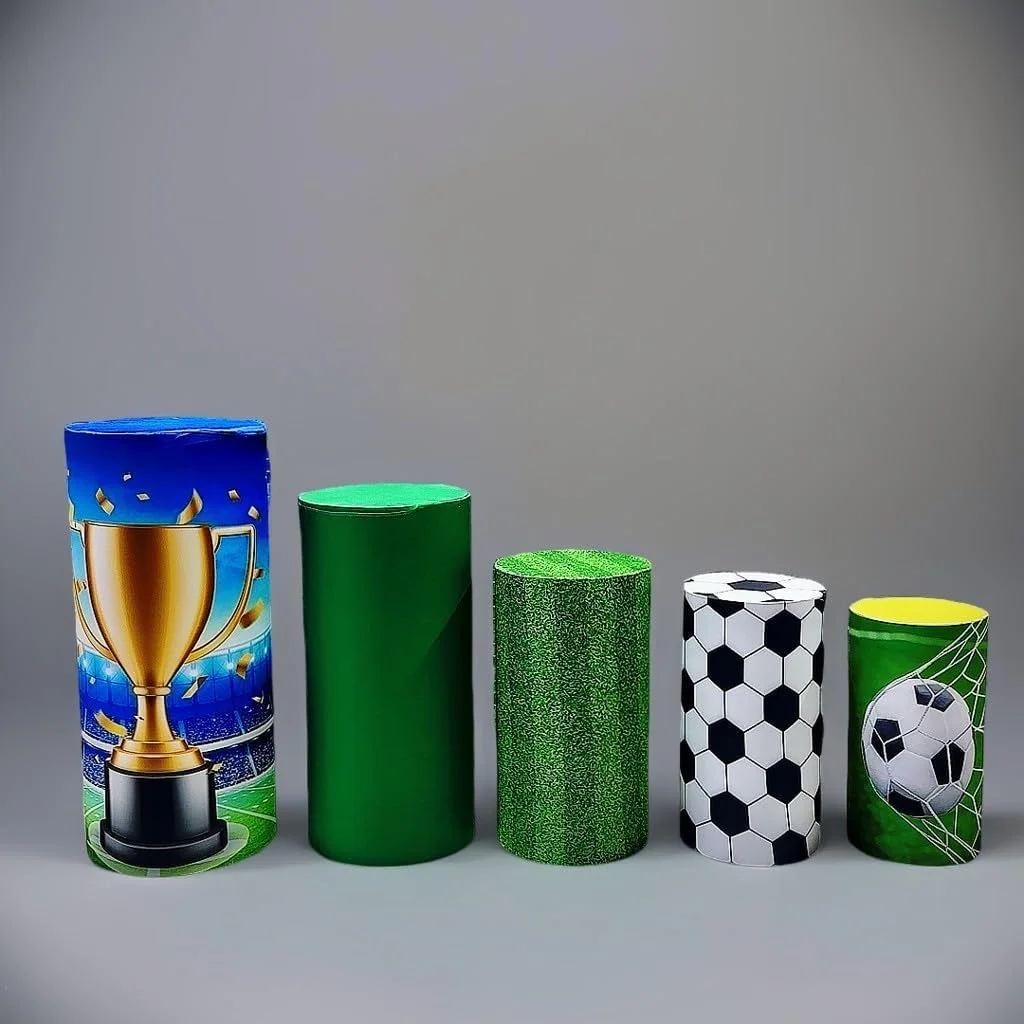 Cubiertas de Pedestal de cilindro deportivo de fútbol, cubiertas de soporte de cilindro flexibles para mesa de postre, decoración de celebración de fútbol para eventos infantiles