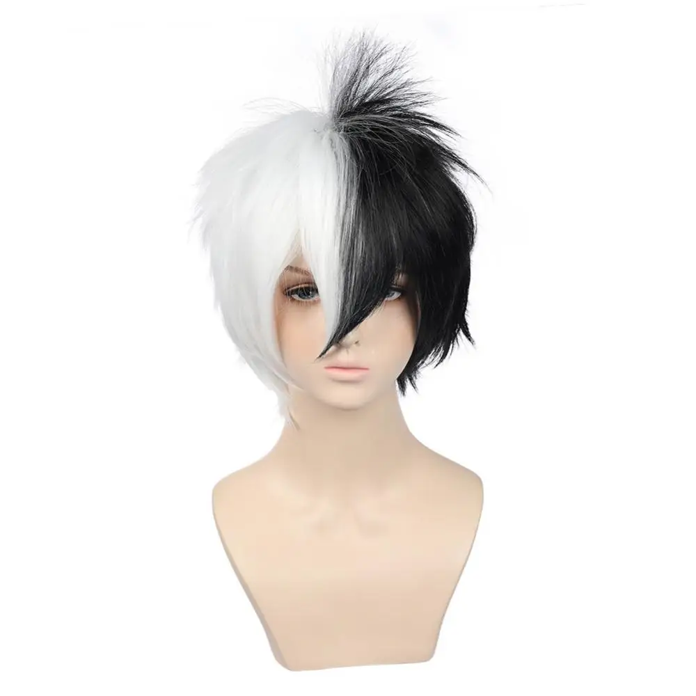 

28cm Men Black White Short Wig Heat Resistant Hairpiece Anime Cosplay Prop Silver White Black Anime Heat Resistant Synthetic Wig