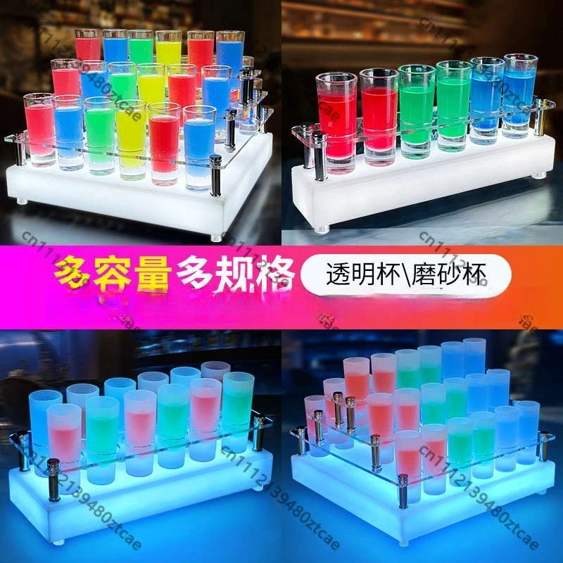 Acrylic LED Shot Glass Rack Bar KTV Cocktail Cup Holder Luminous Drinking Tray Party Wine Decor
