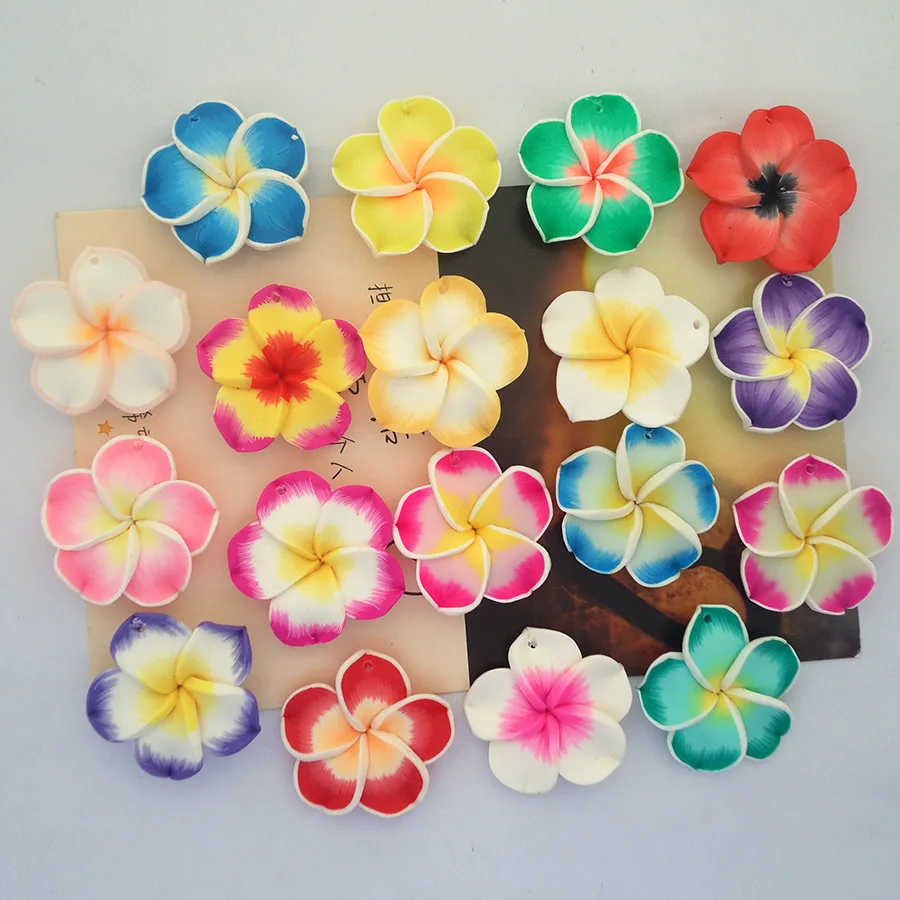 

100pcs/ Bag Cute Colorful Soft Clay Hawaiian Egg Flower Petals with Holes DIY Necklace Earrings Jewelry Making
