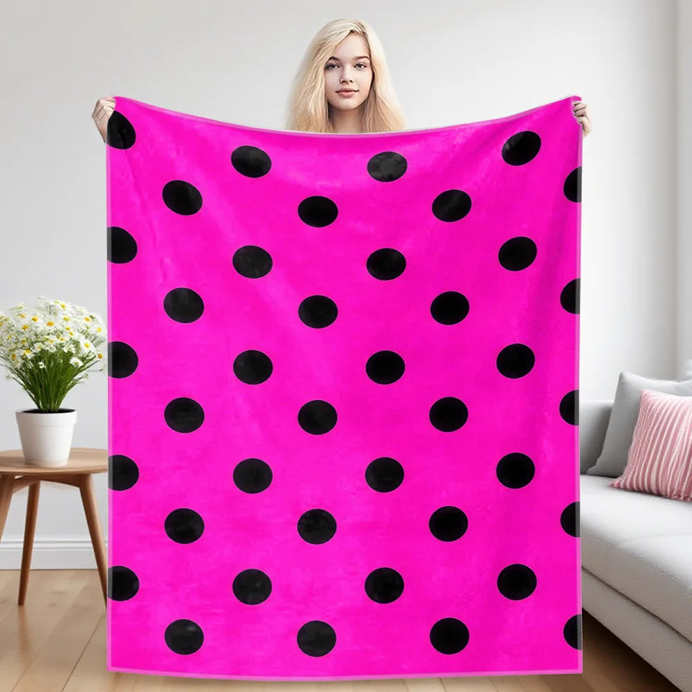 Hot Pink Black Dots Sofa Specific Soft Flannel Blanket, Universal Plush Gift Blanket For All Seasons