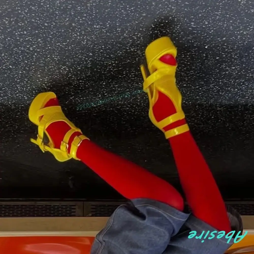 

Air Mesh Hollow Out Belt Buckle Sandals Platform Open Toe Stiletto Heels Multi-Buckle Shoes for Women Spicy Girls Fashion Shoes