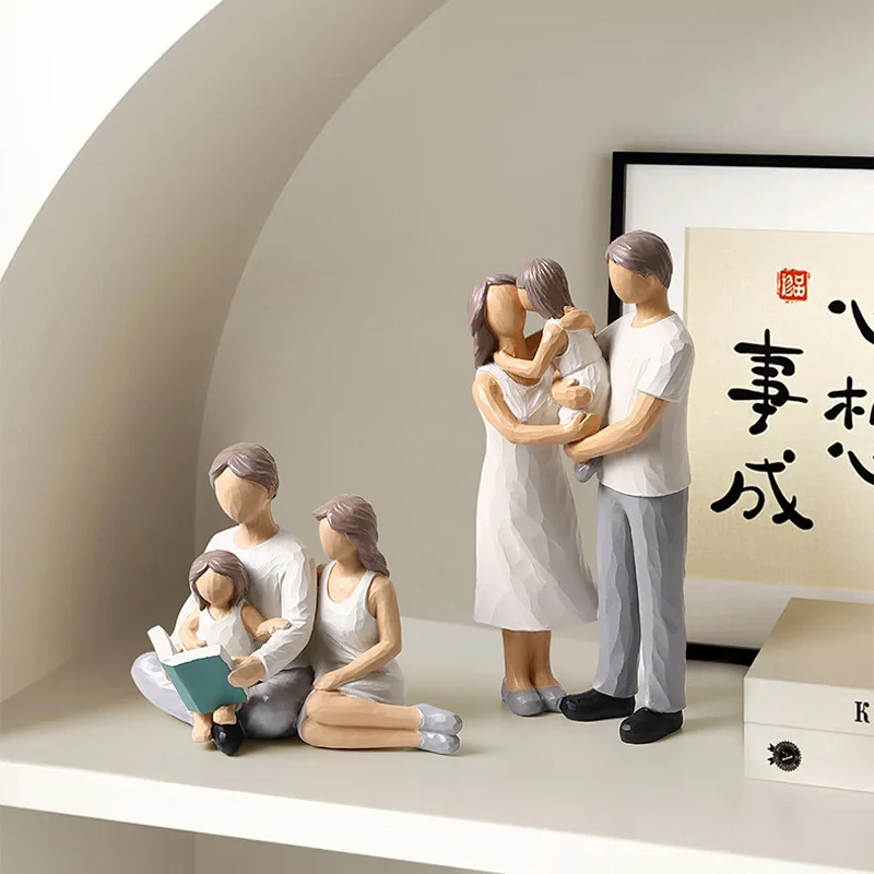 ديكورات تمثال عائلة سعيدة ومحبة، هدايا للأب أو الأم، مشغولات شخصيات الراتنج المزخرفة للمنزل #6