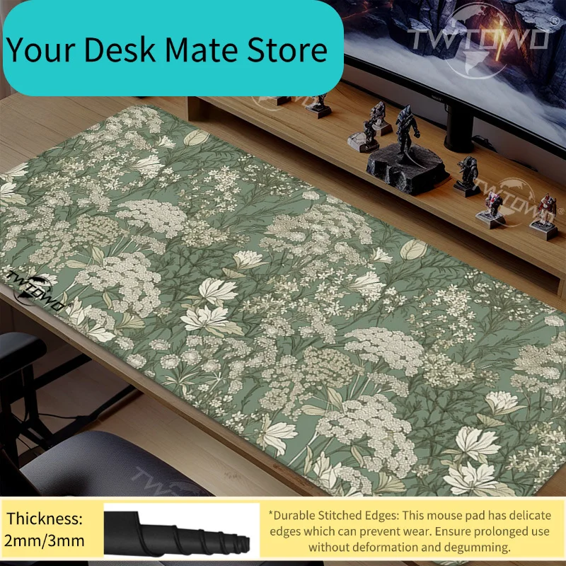 Mauspad, grün, Vintage-Blumen, Gaming, XL, neu, HD, individuelles Mauspad, XXL-Mauspads, weicher Teppich, Büro, Bürozubehör, Mausmatte