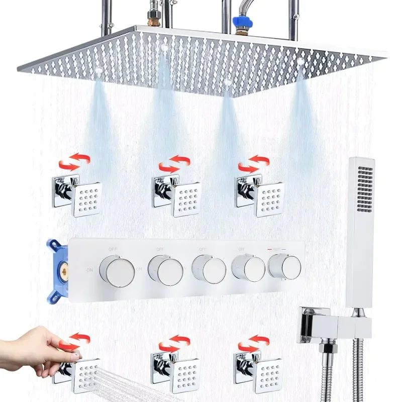 Complete Shower Set Rain Shower Head Adjustable Body Spray Handheld Sprayer Hotel Apartment Villa Use Brushed Jet Spray