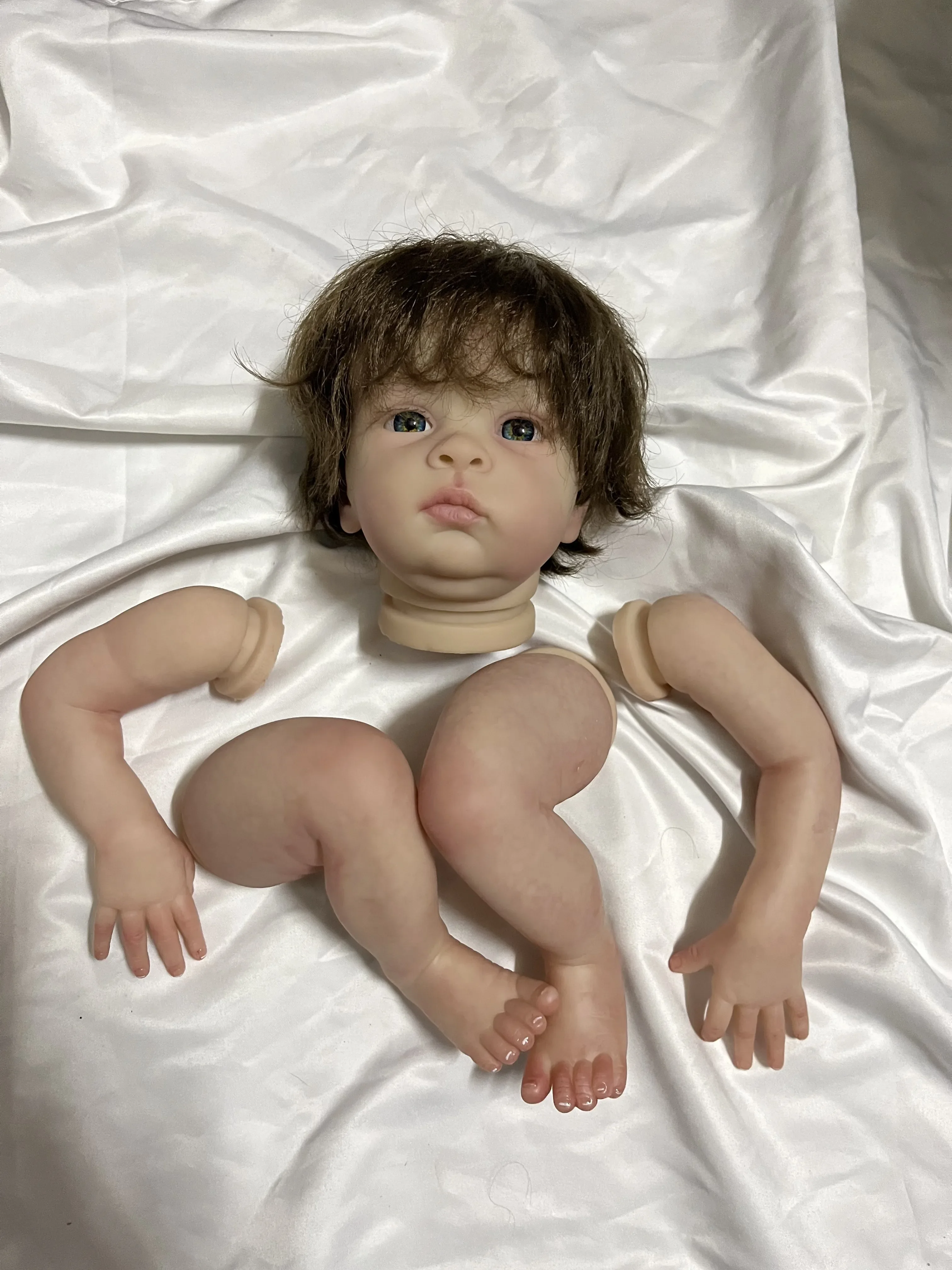 SINO-BB 18 Zoll Reborn Baby Oskar handgewurzeltes braunes Haar, bemaltes DIY-Teil mit Stoffkörper