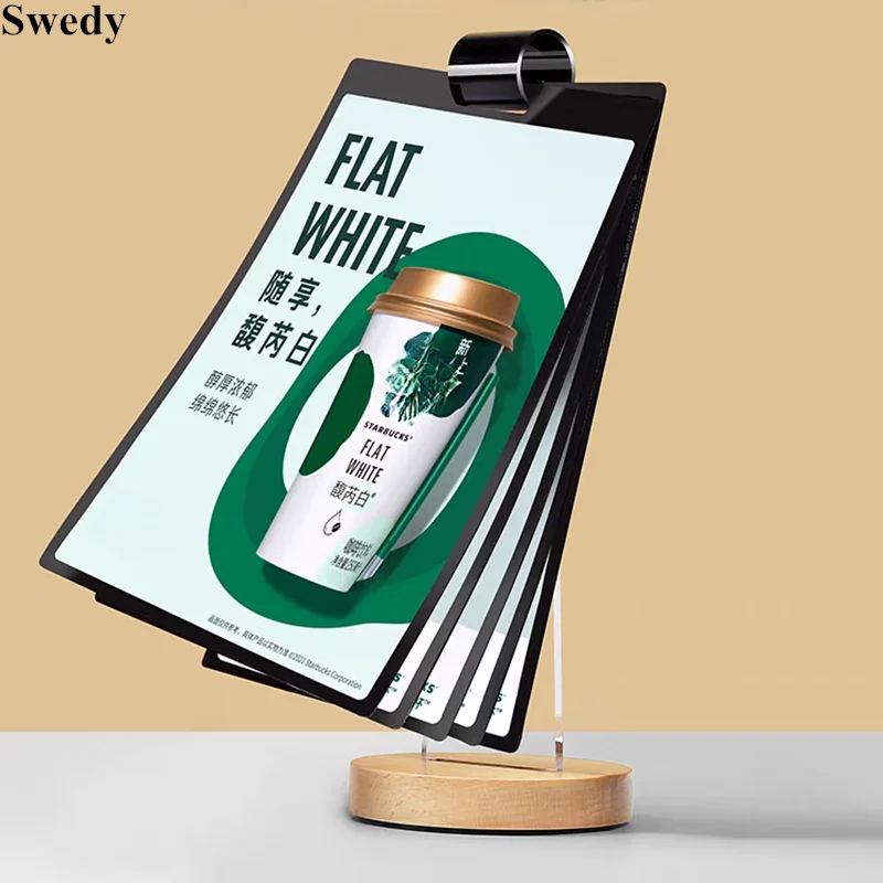 A5 148x210mm Page Turning Acrylic Sign Holder Display Stand With PVC Frame Table Menu Paper Holder Poster Leaflet Price Stand