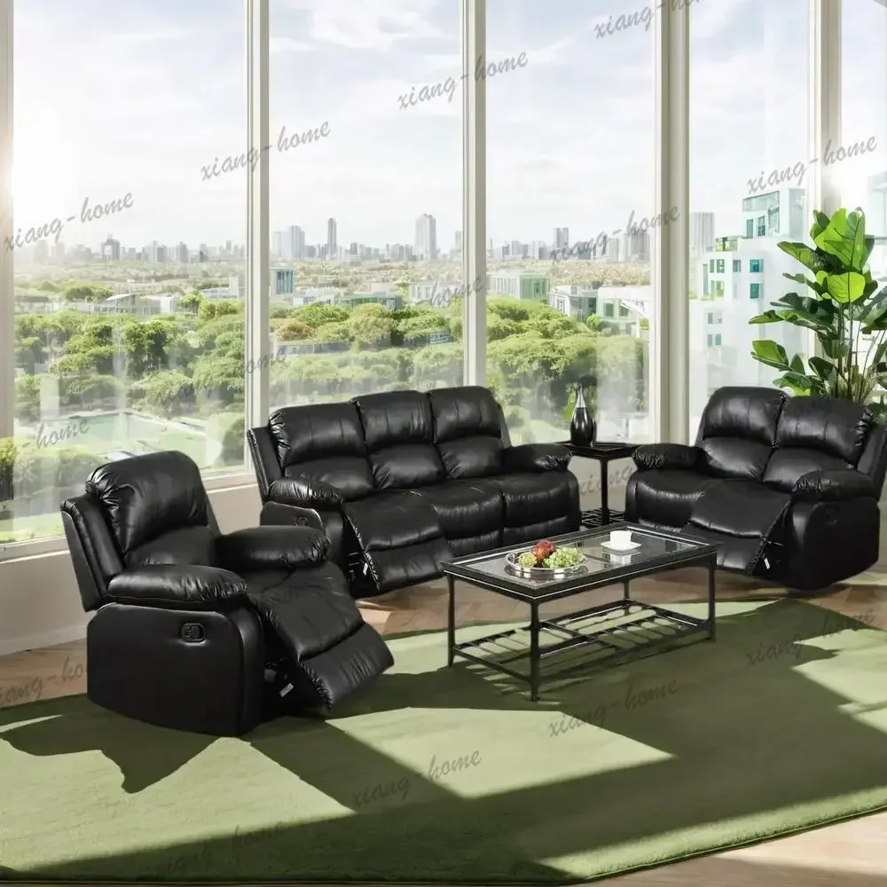 lsPieces Living Room Furniture Set, Manual Reclining Black Sofa and Love seat Couch Recliner Chair, Sectional Couches for Living