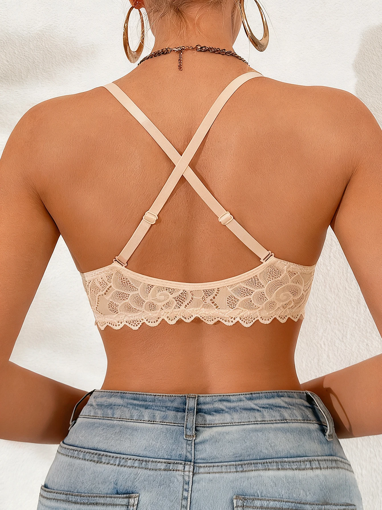 Butterfly Back Damen Spitzen-BH Sexy Vorderverschluss Push-Up BH Mehrweg-Träger Dessous – Detail 19