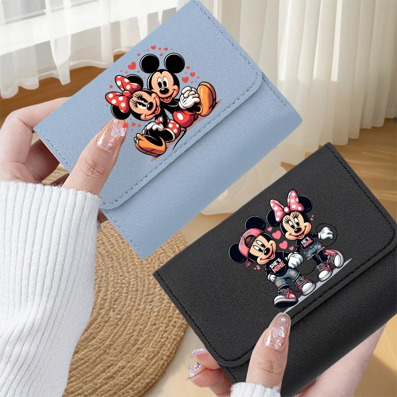 

Disney Mickey Minnie Mouse Women Wallets Female Purses PU Leather Money Bag Female Short Hasp Purse Mickey Small Card Wallet Bag