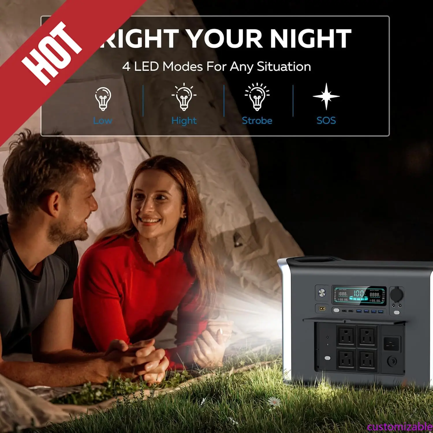 

Customizable Portable Power Station 2400W - 2048Wh LiFePO4 Battery Solar Generator 2 Hr Fast Charge