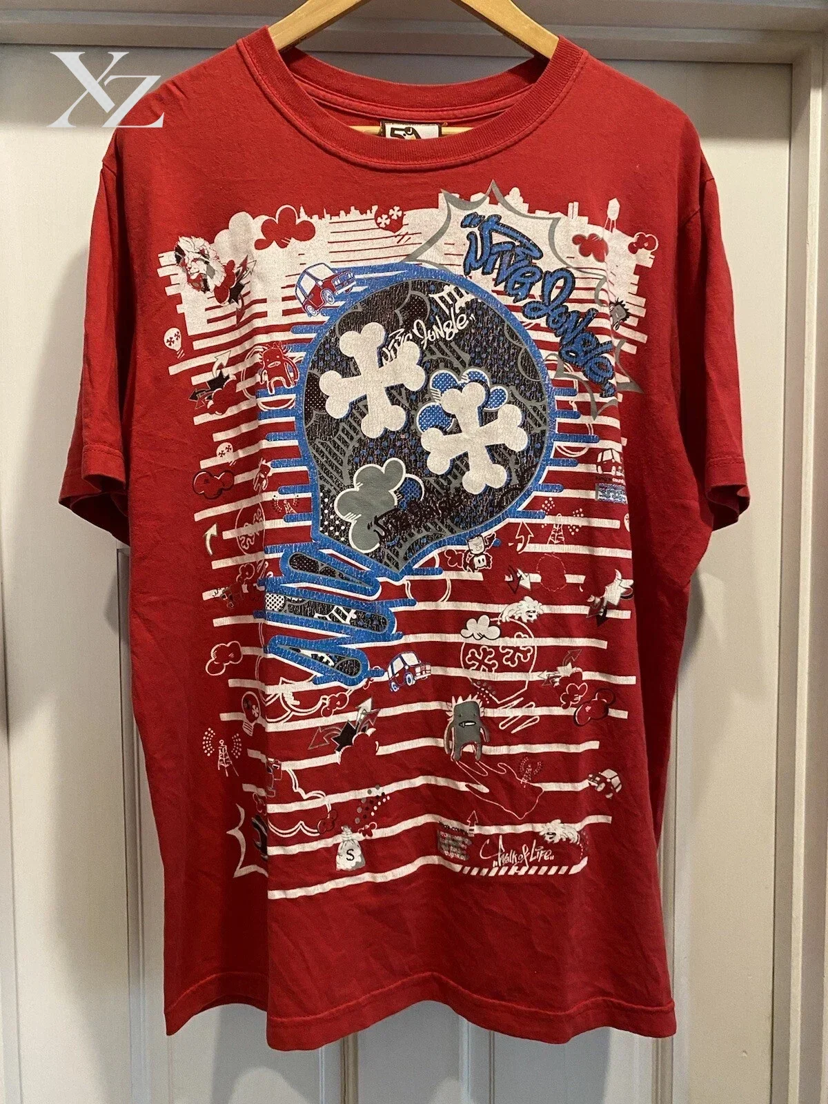 Y2K Red Scrawl Aesthetic Printing Short Sleeves Hip Hop Punk American Street Skateboard T-shirt Boy Style Pure Cotton Tops