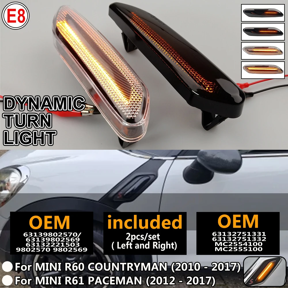 LED Dynamic Turn Signal Light For Mini Cooper R60 Countryman R61 Paceman Side Marker Flashing Indicator Flowing Water Blinker