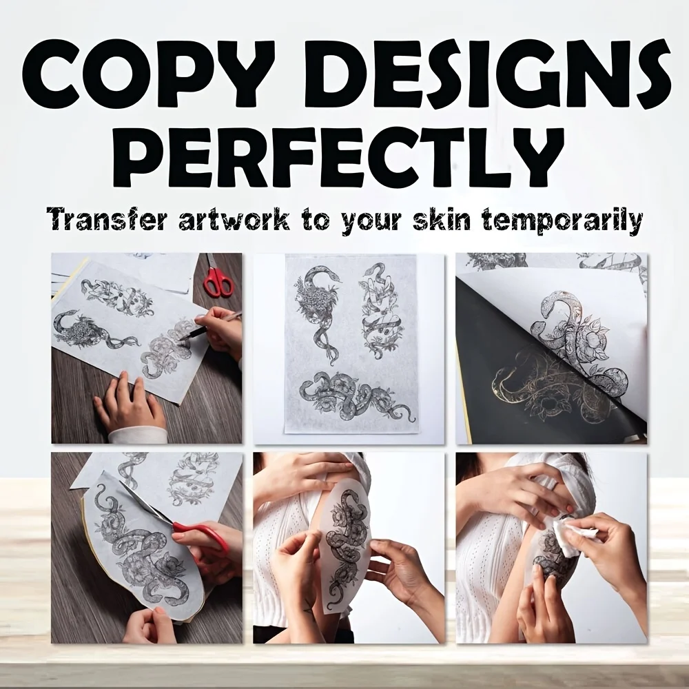 100pcs thermal tattoo transfer paper suitable permanent temporary tattoo tracing compatible with A4 thermal paper tattoo artists
