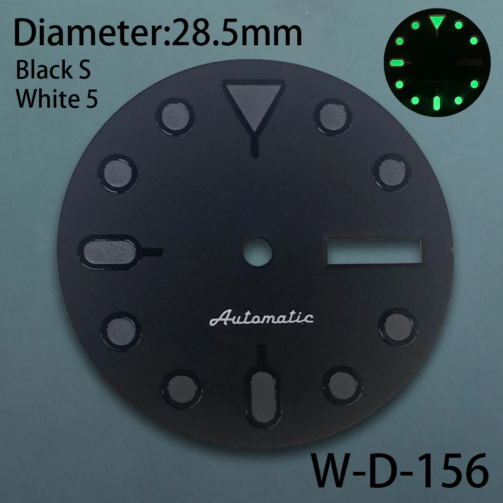 28.5mm S5 Logo SKX007 Dial Fit NH36/4R36 Movement Green Luminous Black Matte Dual Calendar Dial Watch Modification Accessories