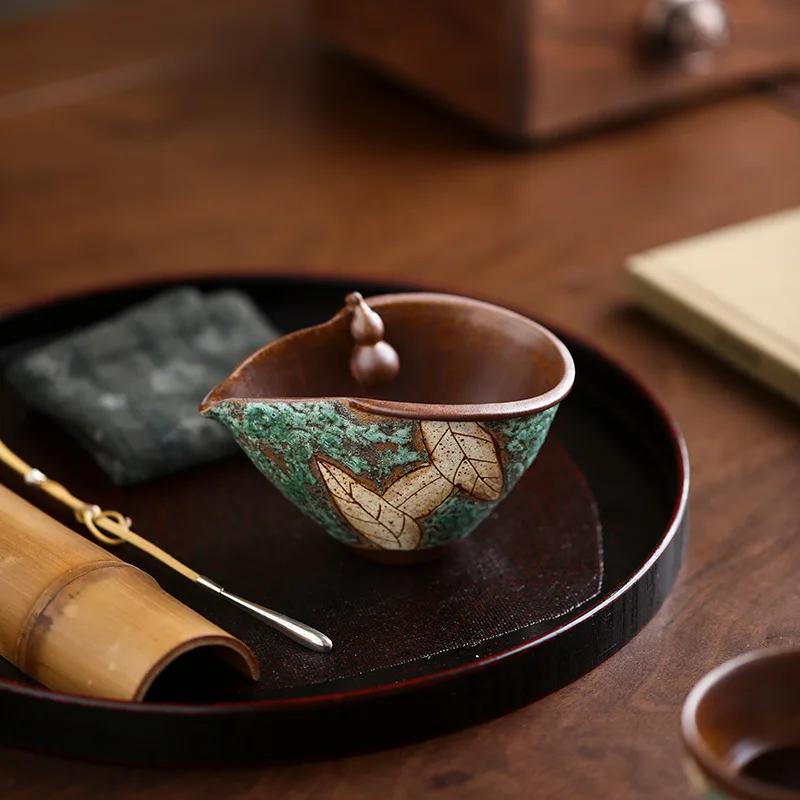 Turquoise Carved Rough Clay Fair Cup Retro Wood Fired Heat Resistant Household Kung Fu Tea Divider Decor Gift