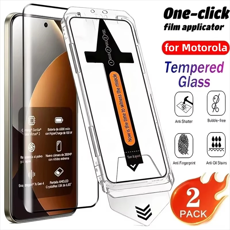 2Pcs Tempered Glass Screen Protector For Motorola Moto G87 G86 G56 G75 G37 One‑Click Installation For Edge 60 Pro 70 50 Fusion