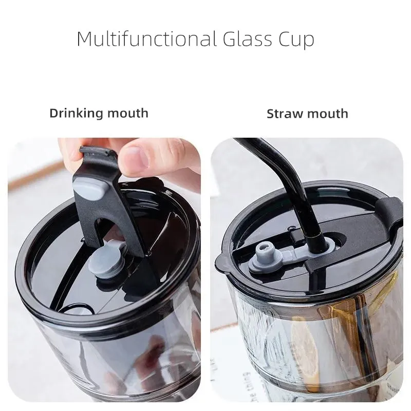 350/450ml Coffee Straw Cup With Lid Heat-Resistant Water Bottle Beer Drinkware Coffee Mug With Straw Deer Printed Leather Glass