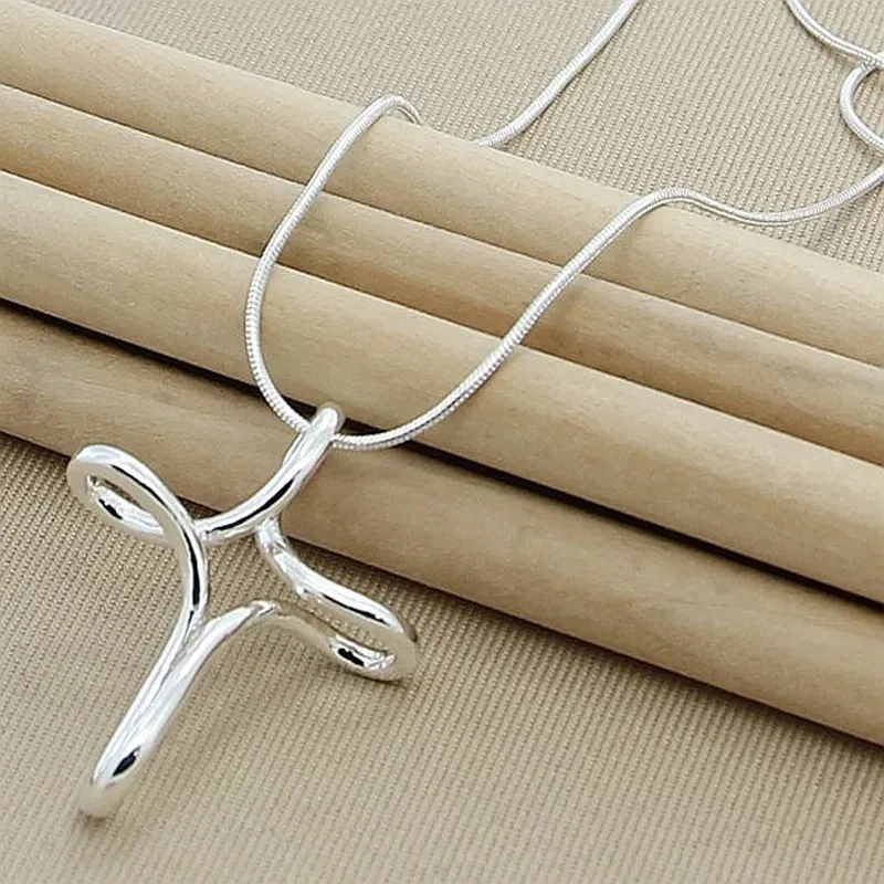 

925 Sterling Silver Cross Pendant Necklace 18 Inch Snake Chain For Woman Fashion Wedding Engagement Jewelry