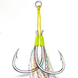 10Pairs Double Barbed Assist Hooks Glow Jig Lure Hooks High Carbon Steel Fishing Lure Accessories Slow Jigging Hooks pesca