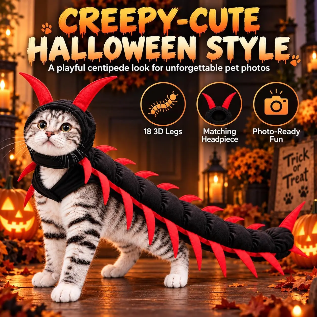 Centipede Cat Costume Halloween Pet Cosplay Outfit for Cats Adjustable Closure Design Skin-Friendly Pet Cosplay Costumes