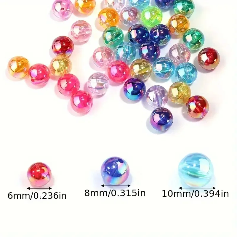 50PCS 8mm Clear AB Iridescent Round Spacer Beads, Multicolor Plated Transparent Beads for DIY Hair Rope Handcraft Ornaments