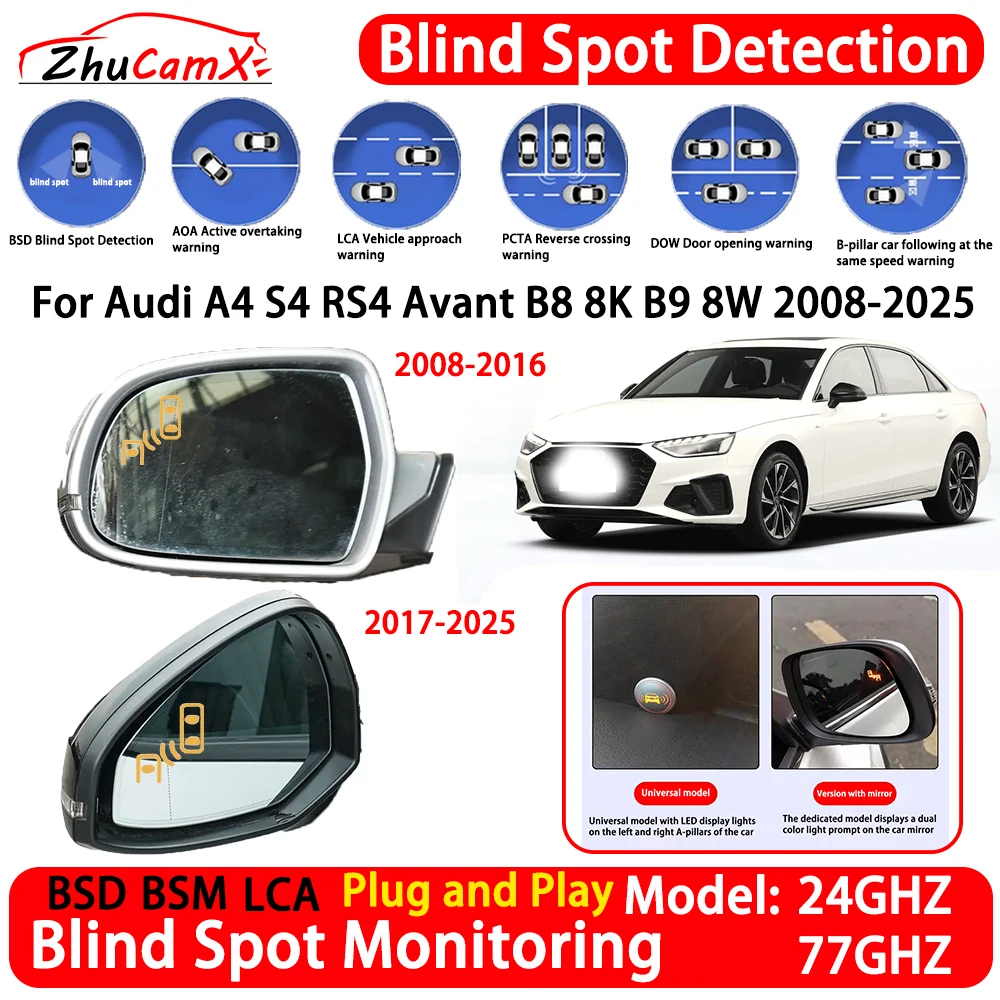 for Audi A4 S4 RS4 Avant B8 8K B9 8W 2008-2025 Car Blind Spot Detection System BSD BSM Lane Change Assist RCTA Radar Alert Kit