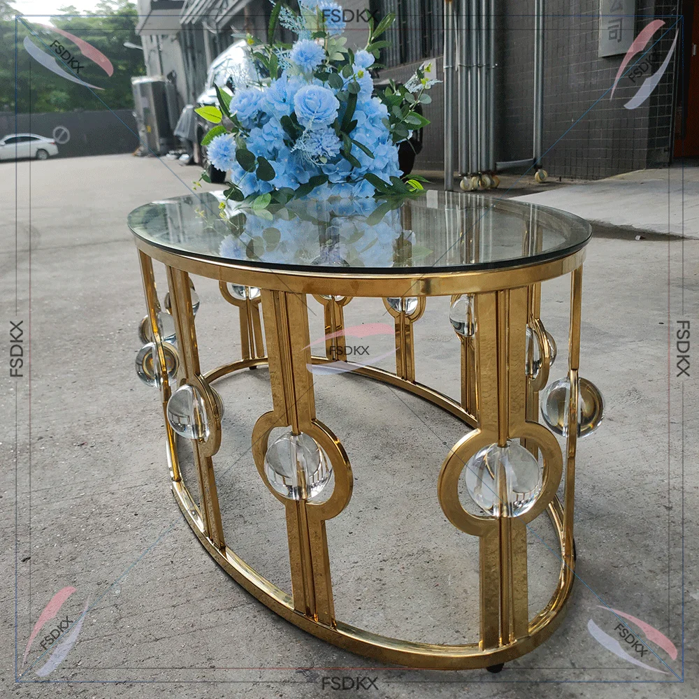 Factory Price Stainless Steel Glass Top Golden Frame Rectangle Coffee Table for Hotel Wedding Event Home Living Room Decoration