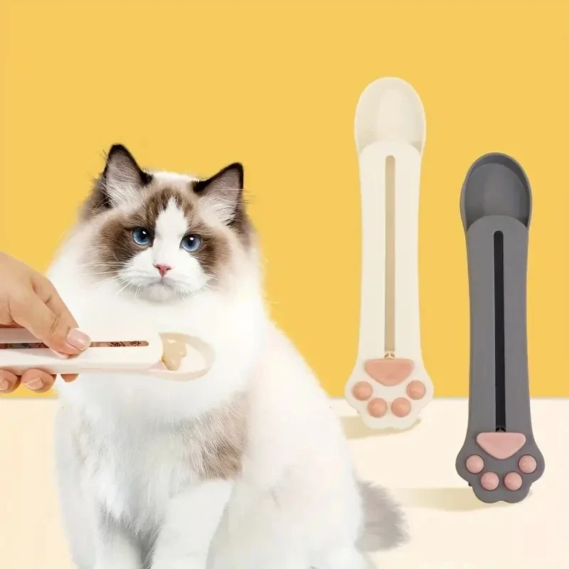 Cat Treat Dispenser Spoon, Pet Snack Feeding Spoon, Plastic Cat Treat Squeeze Spoon, Creamy Snack Extruder, Pet Feeding Tool for