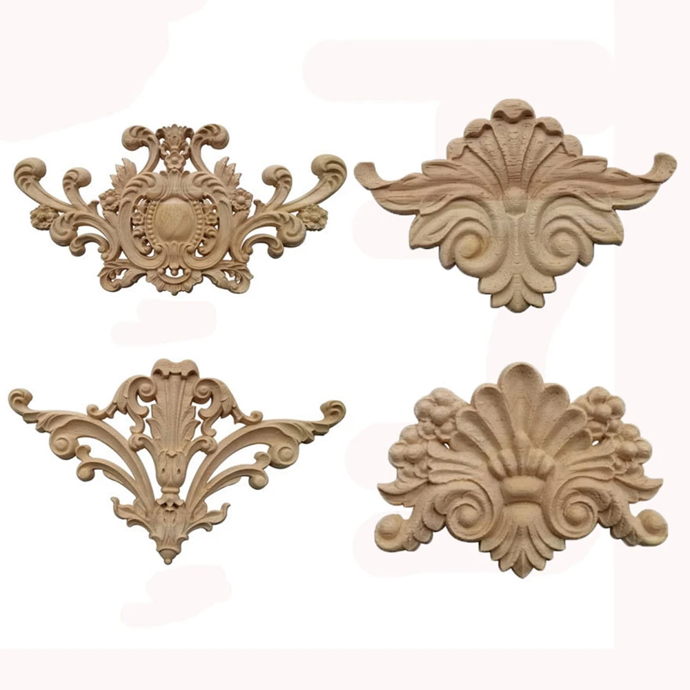 1Pc Multi-styles Furniture Parts Wall Door Wood Carved Wooden Figurines Crafts Corner Appliques Frame Woodcarving Decorative