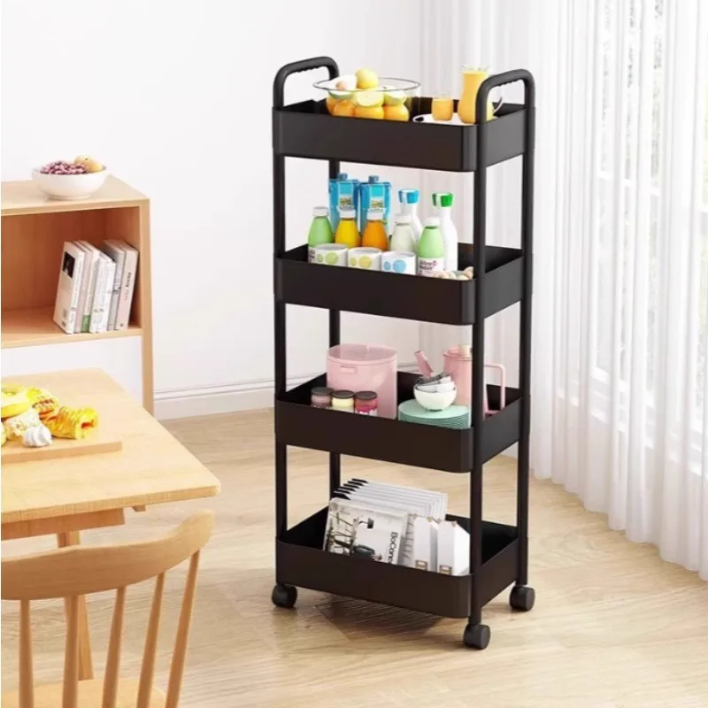 Handcart storage rack - multi-level floor-standing movable storage rack for home use. Suitable for bathrooms and kitchens.