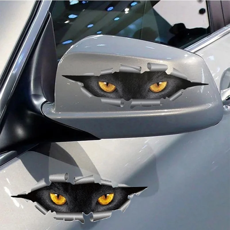 2PCS Cat Eye Stickers 3D Cat Eye Self-adhesive Vinyl Stickers Suitable for All Cars Cat Eye Peeping Monsters Waterproof