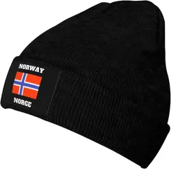 Czapka zimowa czapka z dzianiny damska męska, flaga norwegii na co dzień czapka typu Beanie czarne czapki Unisex z ciepłym mankietem