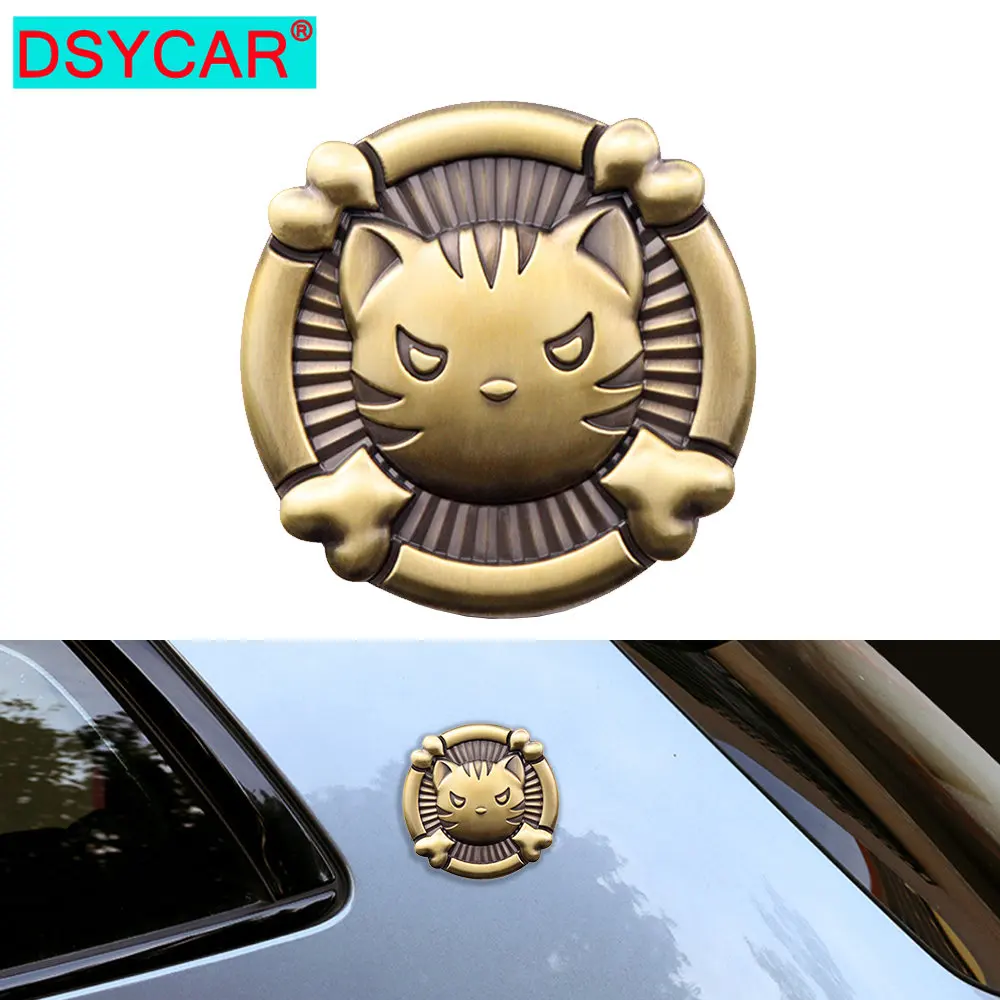 

DSYCAR 1Pcs Metal Car Sticker, Cat Zinc Alloy Skull Cool Badge for Automotive, Truck, Motorcycle