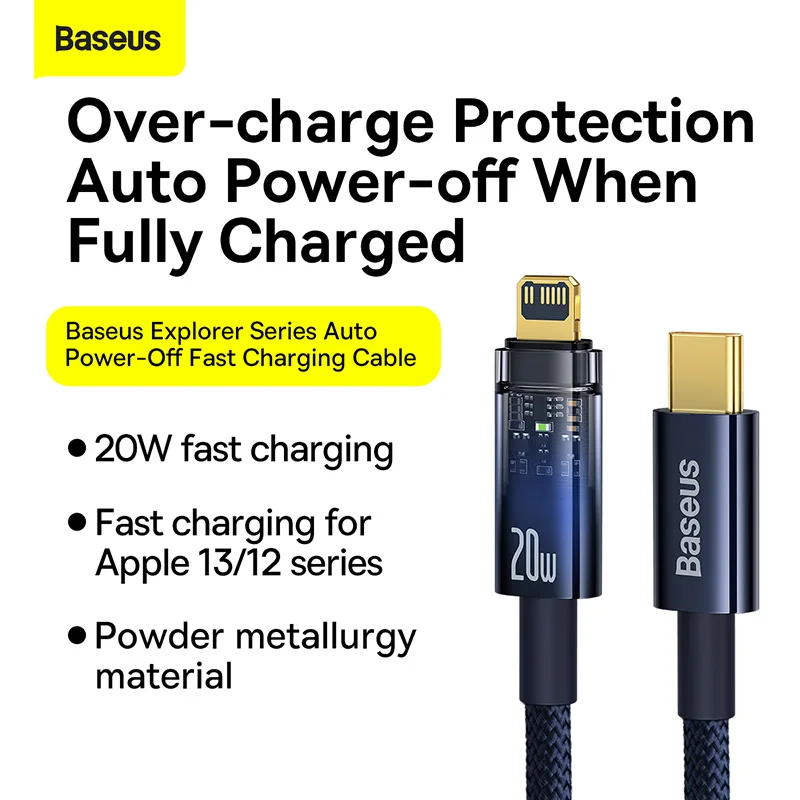 Baseus auto smart power-fora pd 20w usb c cabo do carregador para o iphone 13 12 11 xr carregamento rápido automático de alimentação para baixo cabo de cabo de fio