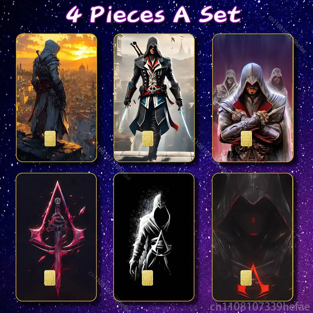 

A-ASSASSINS-X-CREEDES Anmie Bank Credit Cards Bus Pass Stickers Cool Decoration Waterproof 4PCS Card Protective Film