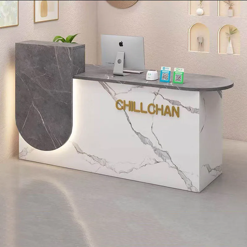 

Customized Storage Desk Table Exquisite Glamour Trendy Luxury Reception Desk Modern Aesthetic Schreibtisch Office Furniture