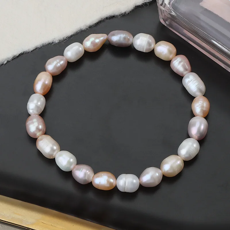 

7-8mm Rice Shape Freshwater Pearl Bracelet 18cm Length String 100% Genuine Pearl Elastic Bracelet