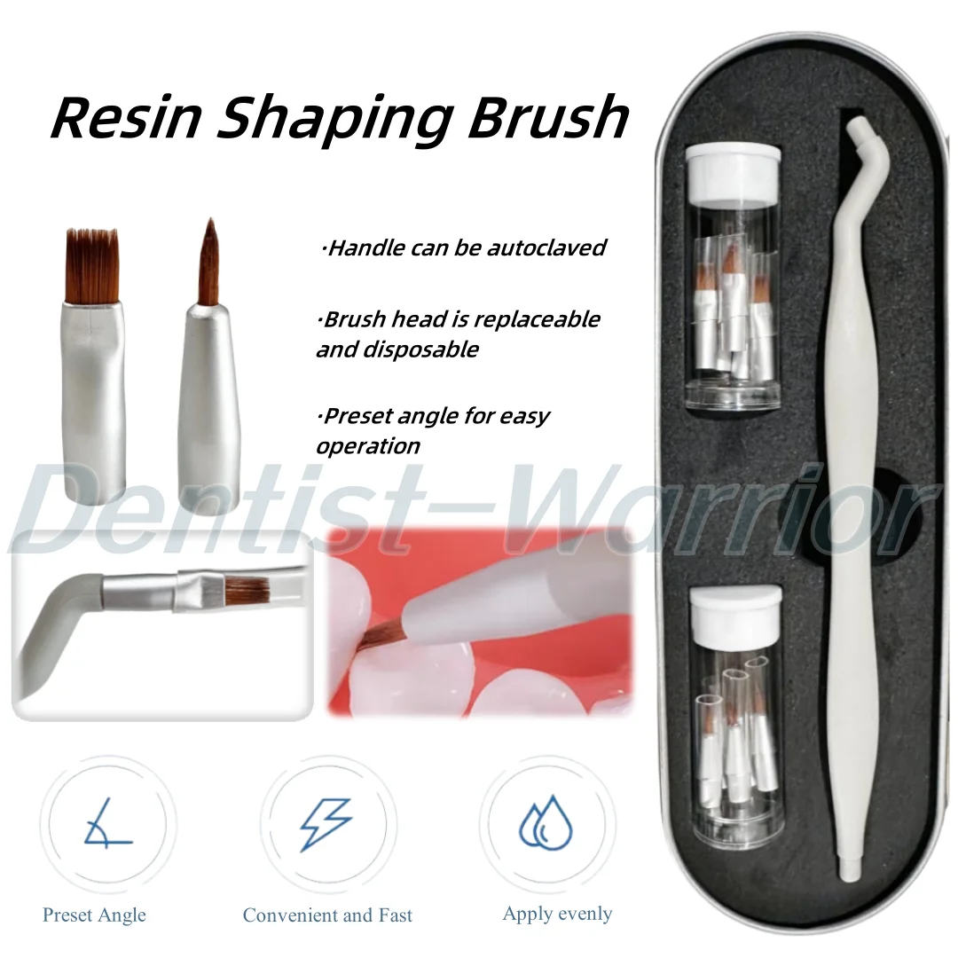 Dental Resin Brush Pen Replaceable Brushes Head Straight Curved Head Handle Mini Micro Brush Dentist Tool